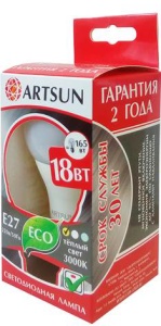 Лампа LED-А65 18W 6500K Е27 ARTSUN 