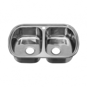 Мойка врезная 80х45 0,8х180мм две чаши, с выпуском 3 1/2, сифон без гофро трубы