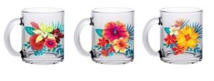 Кружка стекло 320 мл Чайная ТРОПИЧЕСКИЕ ЦВЕТЫ 1/24шт