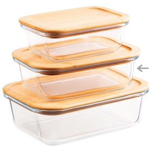 Контейнер стекло 630мл прямяугольный Studio TM Appetite крышка бамбук 1/12