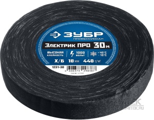 Изолента х/б ш.18ммх30м черная (60) ЭЛЕКТРИК ПРО ЗУБР