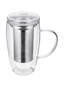 Кружка стекло с ситом для заваривания с крышкой Linea FRANCO 450мл 1/36 