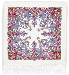 Платок 89х89 шерстяной с шелк. кистями Павлов Пасад (Ч/З)