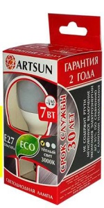 Лампа LED-P45 7W 4000K Е27 ARTSUN