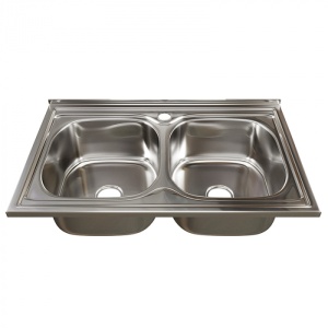 Мойка накладная 50х80 0,8х180мм две чаши, с выпуском 3 1/2, сифон без гофро трубы