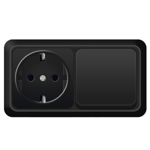 Блок Олимп:выключатель 1кл+розетка з/к о/п горизонтальный черный 6806 5шт