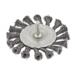 Щетка для дрели металлическая со шпилькой плоская 100мм крученая проволока