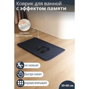 Коврик для ванной флис 50х80 см SAVANNA Memory foam, темно-синий