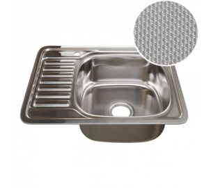 Мойка нержавеющая сталь врезная 58х48 0,8х180мм  правая с выпуском 3 1/2, сифон без гофро трубы