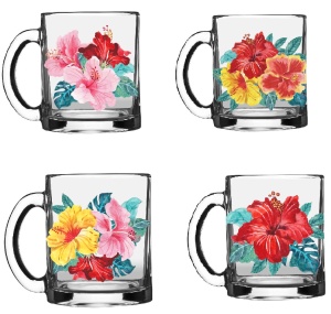 Кружка стекло 320 мл Чайная ГИБИСКУСЫ 1/24 шт