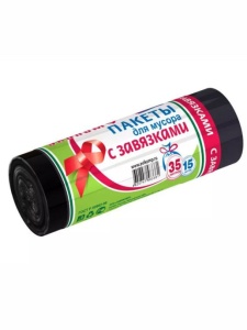 Пакеты для мусора 35л с завязками рулон 15шт (зелёные) биоразлагаемые АВИКОМП (25)
