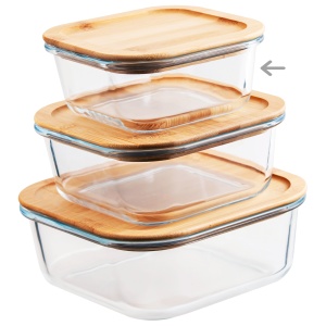 Контейнер стекл 520 мл квадр Studio TM Appetite бамбук/кр 1/12