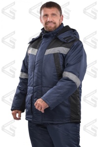 Костюм утепл.Урал-КомфортNEW (кур+п/к+жилет)синий/черн.СОП,р.56-58/182-188(ЧЗ)