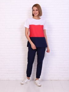 Костюм мед. жен.мод.193ТСК цв.т.син/лосос./бел, тиси  р.42/164 (ЧЗ)   