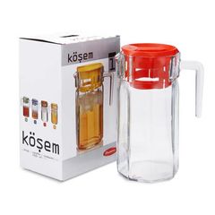 Кувшин стекло 1,250 л Kosem красная крышка п/уп 1/6