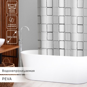 Штора для ванной PEVA 180х180 см Квадраты 1/24