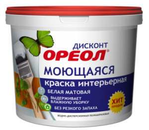 Краска ВД акриловая интерьерная моющаяся 3кг Ореол Дисконт