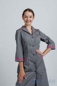 Халат  женский ХМ.492 серый/от.малинов. р.40/42  170/176(ЧЗ) 