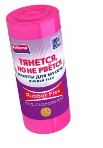 Пакеты д/мусора с завяз.30л рулон 20шт малиновые Rubber Flex (32)