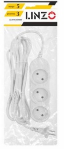 Удлинитель 10-3-5m 3гн 5м  2х0,75 LINZO 