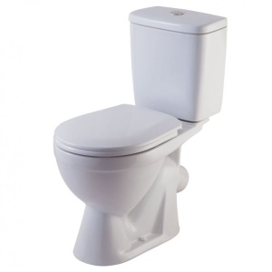 Унитаз-компакт Лира Люкс, косой выпуск, нижняя подводка, кнопка, сиденье Soft Close, белый