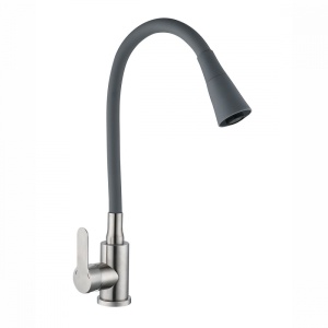 Смеситель д/кухни АНТЕЙ шар. с силиконовым изливом Садко СЕРЫЙ нерж.сталь 