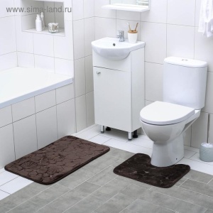 Набор ковриков для ванны и туалета ГАЛЬКА,ракушки 40х50см/50х80см 2 шт, коричневый