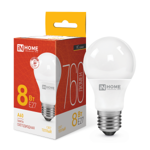 Лампа LED-А60-VC 8Вт 3000K Е27 IN HOME