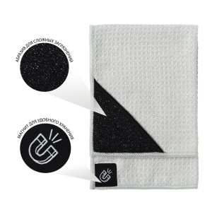 Салфетка микрофибра 30х40см с абразивным уголком и магнитным держателем МОЙ ГЕРОЙ 1/10