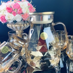 Набор стекло из кувшина-заварника 1900 мл и 6 кружек 350 мл золото 1/1