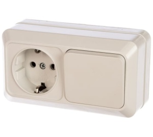 Блок Олимп: 1кл.выкл+роз з/к о/п гориз белый О0032 5шт