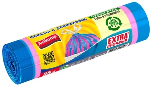 Пакеты для мусора с завязками 35л рулон 15шт ПОЛОСАТИКИ красный-зеленый (20)