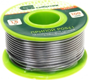 Припой с канифолью д.1,5мм, 100г, POS61 на катушке 913377