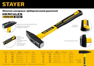 Молоток 1000гр фиберглассовая ручка STAYER