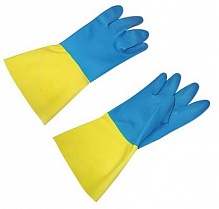 Перчатки латексные БИКОЛОР р.S (синий+желтый)(144)