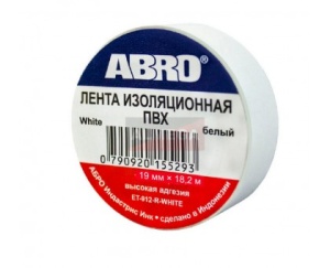 Изолента ПВХ АБРО белая 19ммх18,2м ЕТ-912