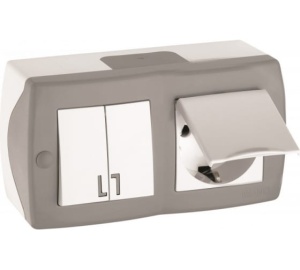 Блок:Octans Выкл 2кл+Розетка з/к с крышкой серый 104-020001-187