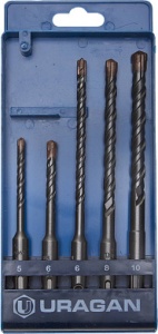 Набор буров SDS-plus 5шт. 5х110, 6х110,6х160, 8х60, 10х160 URAGAN