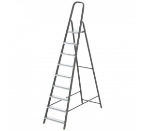 Стремянка, 9 ступеней, стальная, алюминиевые ступени, СИБРТЕХ
