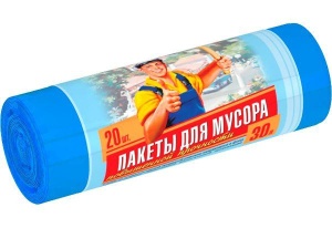 Пакеты для мусора 30л рулон (20шт-голубые) ТУТ ГРЯЗИ НЕТ (45)  