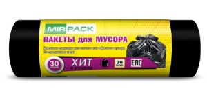 Мешки для мусора №1 30л ПНД чёрные (рулон-30штук) МИР ПЕЧАТИ (120)