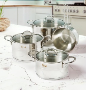 Кастрюля нержавеющая сталь 2,0 л 18х10 см СHEF KM Metal стекл.крышка 1/10