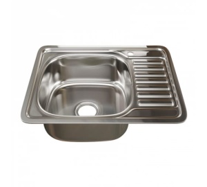 Мойка нержавеющая сталь врезная 58х48 0,8х180мм левая, с выпуском 3 1/2, сифон без гофро трубы