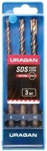 Набор буров SDS-plus 3шт. 5х160, 6х160, 8х160 URAGAN