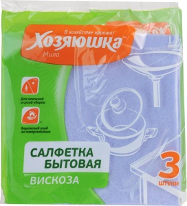 Салфетка ВИСКОЗА бытовая ХОЗЯЮШКА Мила 35х35см 3шт 