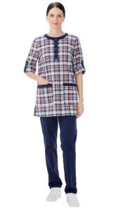 Блуза жен. Лора клетка/т.синий. рук.3/4,  р.48/50, 170-176(ЧЗ) 