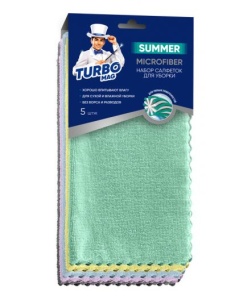 Салфетка микрофибра универсальная 30х30см TURBOMAG SUMMER 5шт 1/25