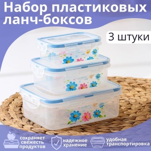 Набор ланч-боксов Полянка 3шт прямоугольные (0,15л,0,30л,0,5л) Сима