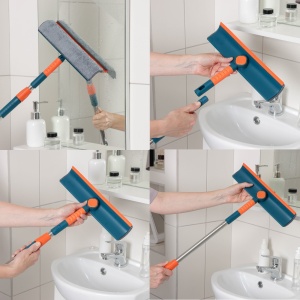 Окномойка с телескопической стальной ручкой, сгон резина, насадка микрофибра 28*7*68-102 см