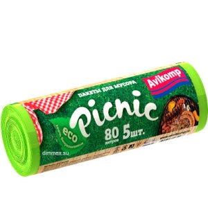 Пакеты д/мусора 80л рулон 5шт салатовые Picnik АВИКОМП (40)